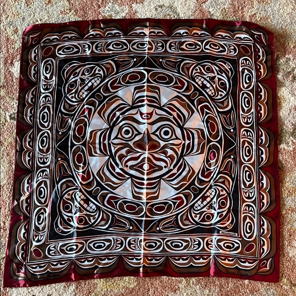 Eleanor Paine Native American scarf Indian Sunface 24” square